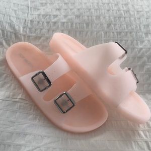 Matte Blush Jelly Double Buckle Slip On Sandal